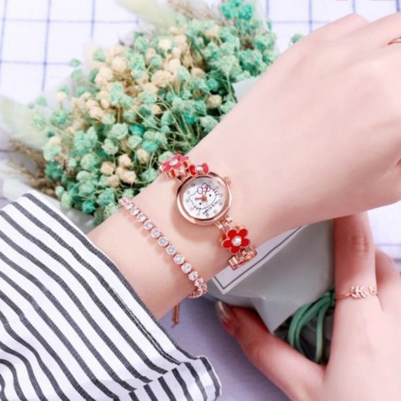 Hello Kitty Watch Quartz Red Flower Chain - Picture 3 of 7